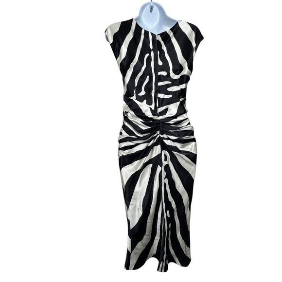 Dior designed by Galliano Black & White silk zebra print midi dress 2008 Size 2 - Picture 5 of 13